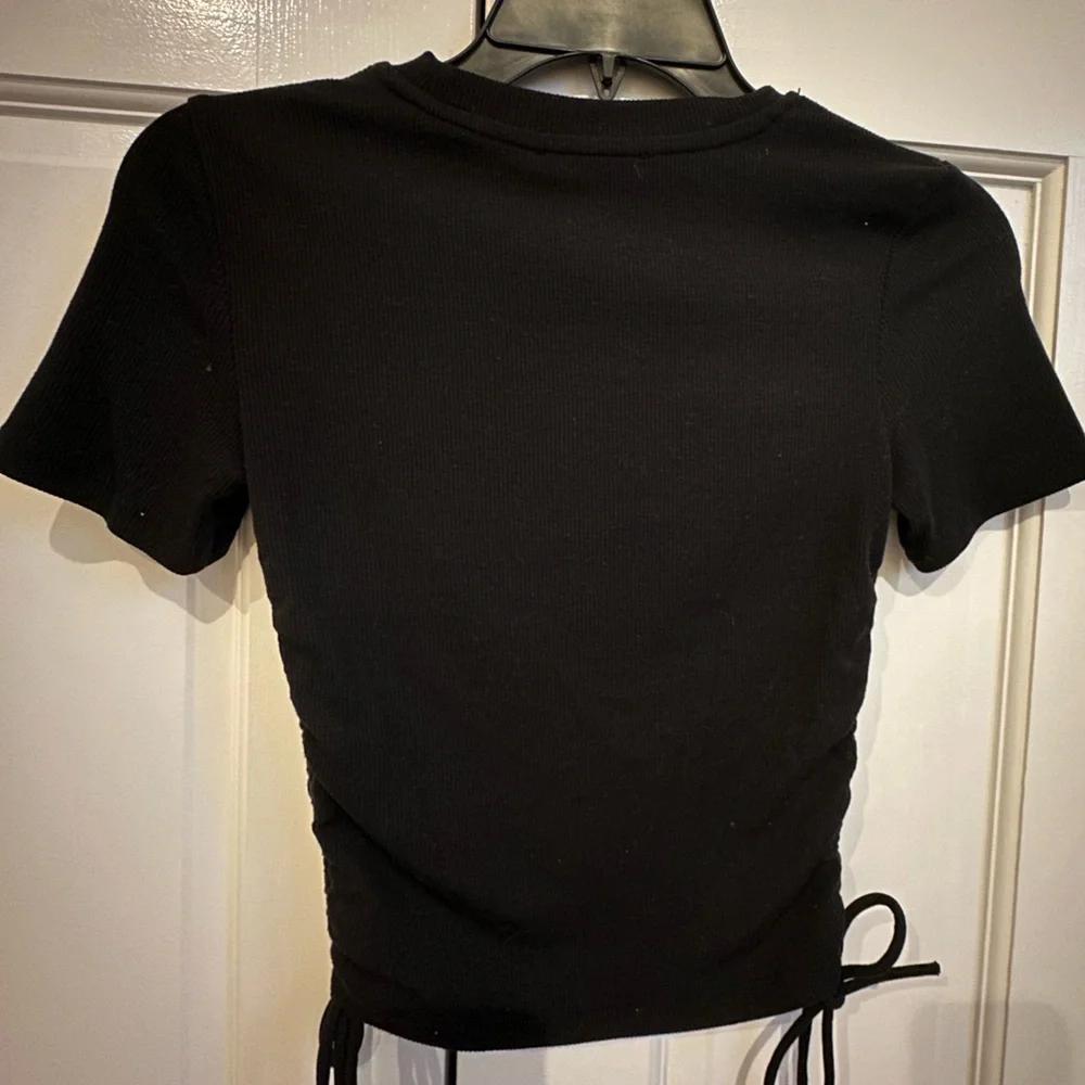 Zara ruched ribbed t-shirt black, Size Small - Picture 5 of 6